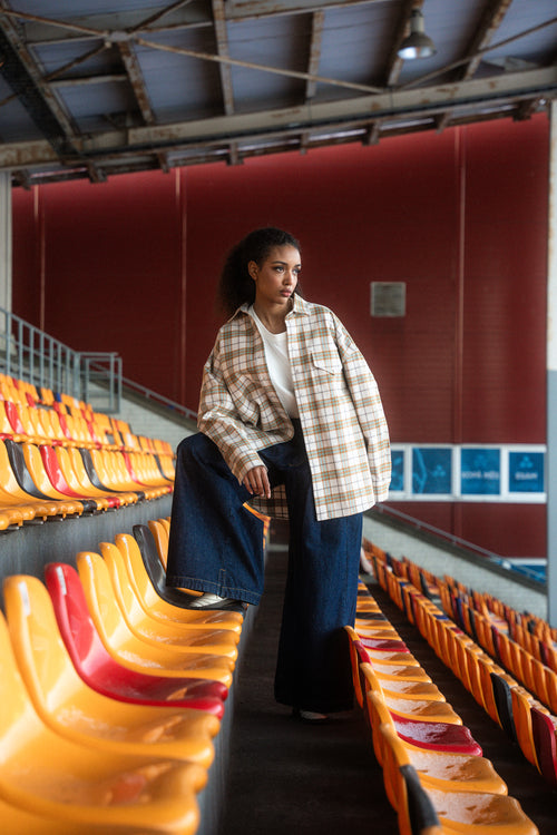 Beige with green lines